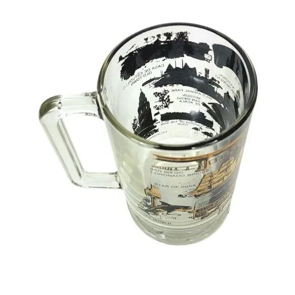 Vintage SAN DIEGO MCM Black 22 Kt Gold Souvenir Heavy Bottom Glass Beer Mug - Picture 10 of 13